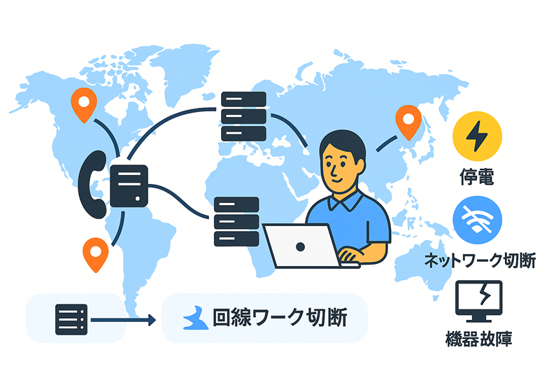複数拠点のデータセンターを結ぶグローバル地図イラスト